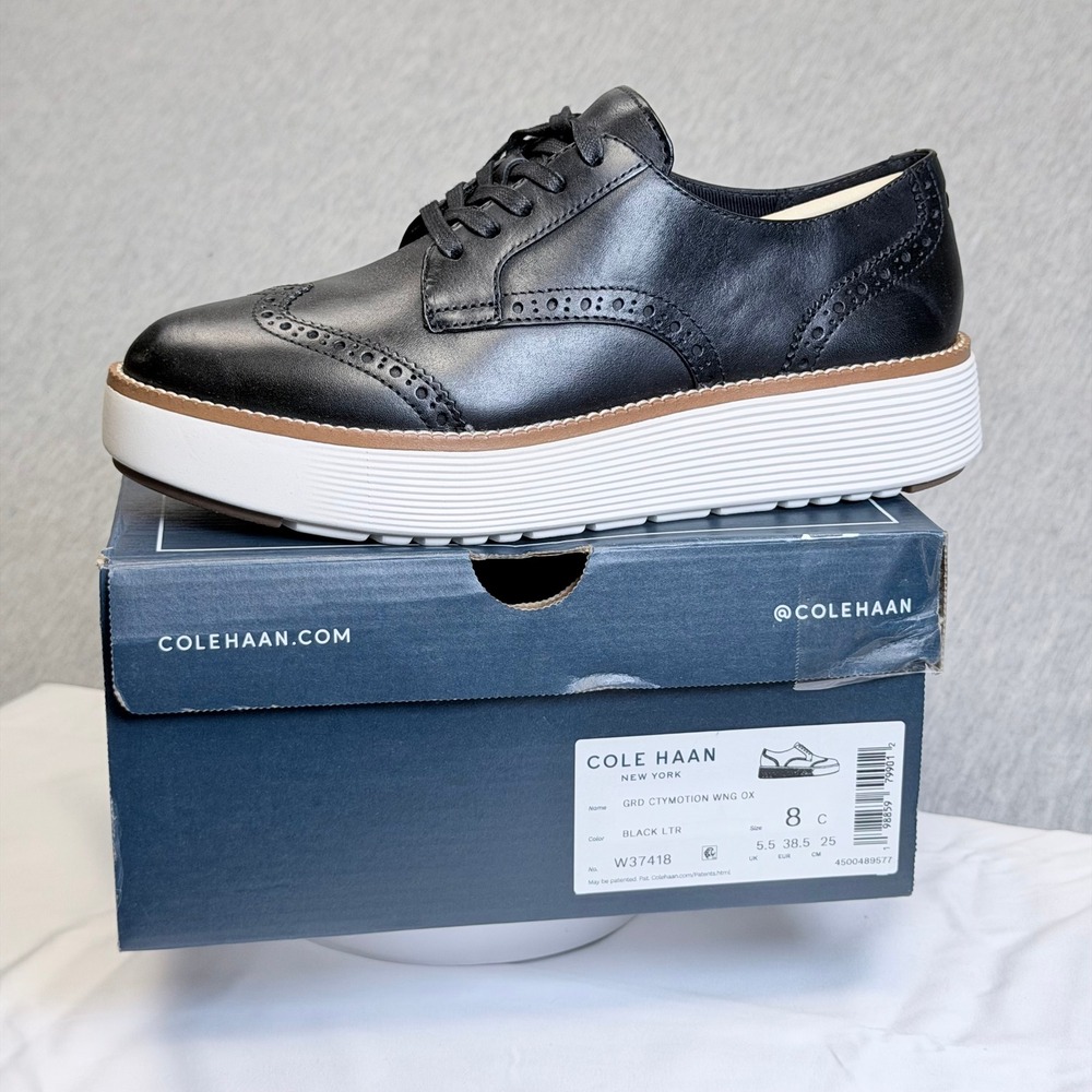 Cole Haan Grand City Motion Wingtip Oxford Black Leather Shoes W37418 Womens 8 C